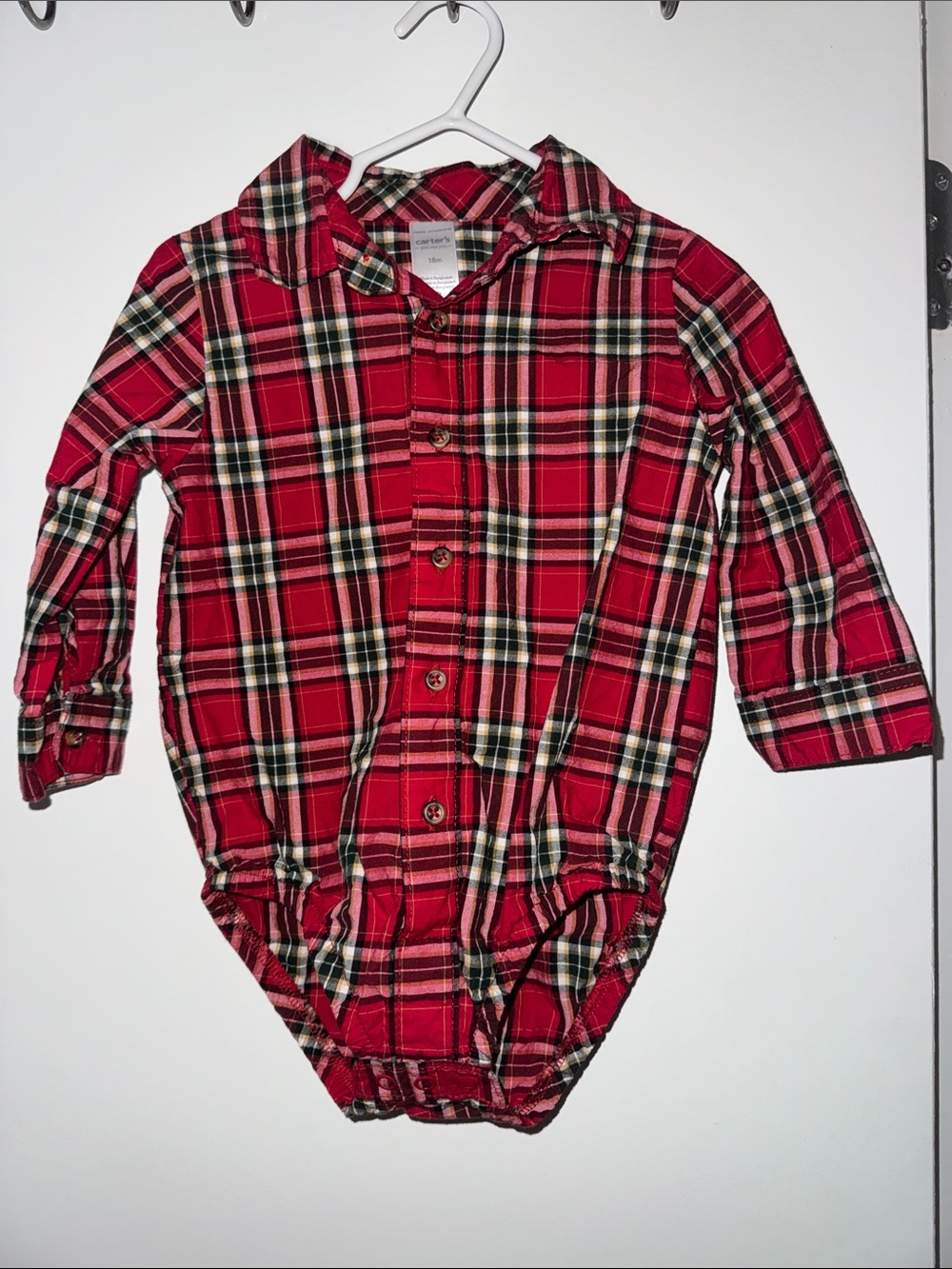 Carter's Red Plaid Button-Up Baby One-Piece Bodysuit